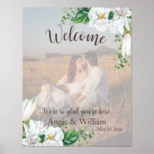 Watercolor Magnolia Wedding Welcome Foto Poster
