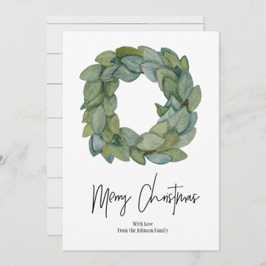 Watercolor Magnolia Wreath Christmas Card Shiplap (Vorne/Hinten)