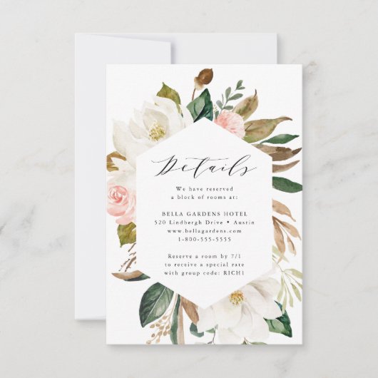 Watercolor Magnolias | Angaben zur Hochzeit RSVP Karte (Vorderseite)