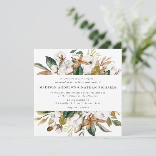 Watercolor Magnolias | Blumenhochzeit Einladung (Stehend Vorderseite)