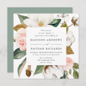 Watercolor Magnolias | Blumenhochzeit Einladung (Vorne/Hinten)