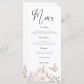 Watercolor Magnolias Butterfly Script Hochzeit Menükarte (Vorne/Hinten)