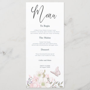 Watercolor Magnolias Butterfly Script Hochzeit Menükarte