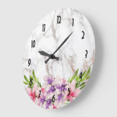 Watercolor Magnolias, Faux Marble Texture Wedding Große Wanduhr (Winkel)