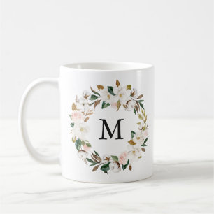 Watercolor Magnolias Floral Wreath Monogramm Kaffeetasse