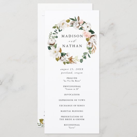 Watercolor Magnolias | Hochzeitsfeier Programm (Vorne/Hinten)