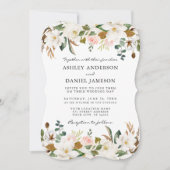 Watercolor Magnolias Rose Hochzeitsfeier Grün Einladung (Vorderseite)