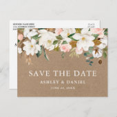 Watercolor Magnolias Rose Save the Date Kraft Postkarte (Vorne/Hinten)