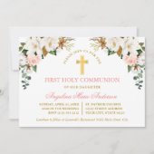 Watercolor Magnolias Roses Gold Communion Einladung (Vorderseite)