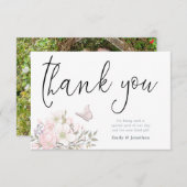 Watercolor Magnolias Stilvolles Script-Foto Dankeskarte (Vorne/Hinten)