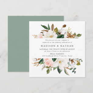 Watercolor-Magnolien Florale Hochzeit Einladung