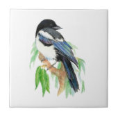 Watercolor Magpie Bird & Willow Tree Fliese (Vorderseite)