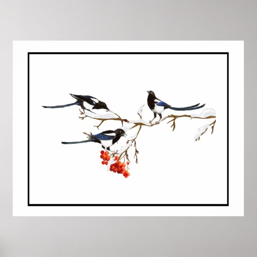 Watercolor Magpie Birds Nature Poster (Vorne)