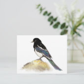 Watercolor Magpie Garden Postkarte (Stehend Vorderseite)