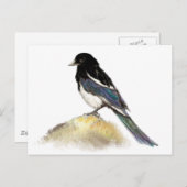 Watercolor Magpie Garden Postkarte (Vorne/Hinten)