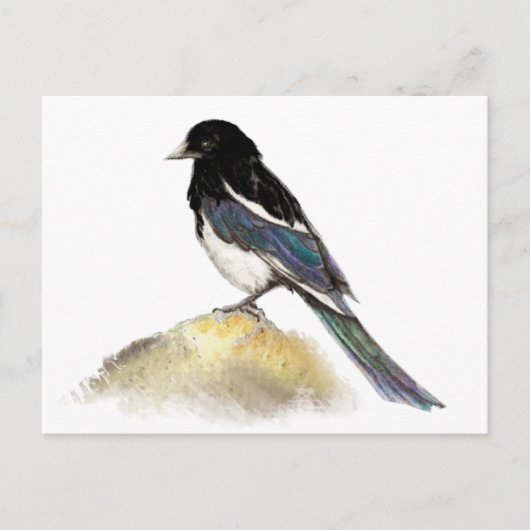 Watercolor Magpie Garden Postkarte (Vorderseite)