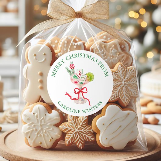 Watercolor Mahjong Christmas Cocktail Runder Aufkleber