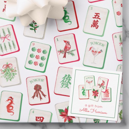 Watercolor Mahjong Christmas Tiles Enclosure Mitteilungskarte
