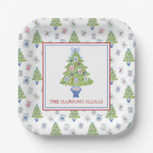 Watercolor Mahjong Christmas Tree Party Pappteller