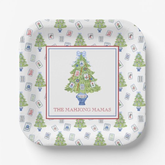 Watercolor Mahjong Christmas Tree Party Pappteller (Vorderseite)