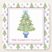 Watercolor Mahjong Christmas Tree Party Rechteckiger Pappuntersetzer (Vorderseite)