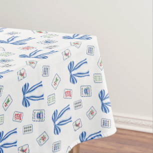 Watercolor Mahjong-Kacheln & Schleifen Tischdecke
