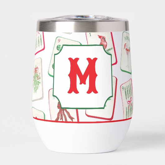 Watercolor Mahjong Red & Green Christmas Monogram (Vorderseite)