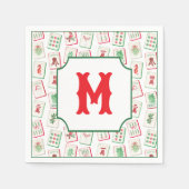 Watercolor Mahjong Red & Green Christmas  Monogram Serviette (Vorderseite)