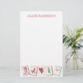 Watercolor Mahjong Red & Green Christmas Tiles Briefpapier (Stehend Vorderseite)