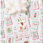 Watercolor Mahjong Red & Green Christmas Tiles Geschenkanhänger