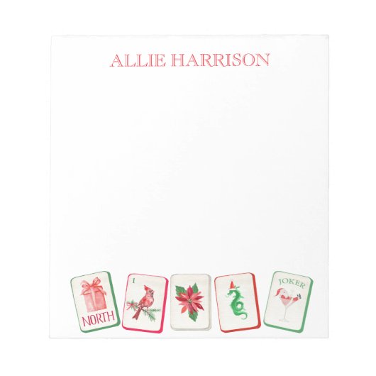 Watercolor Mahjong Red & Green Christmas Tiles Notizblock (Vorderseite)