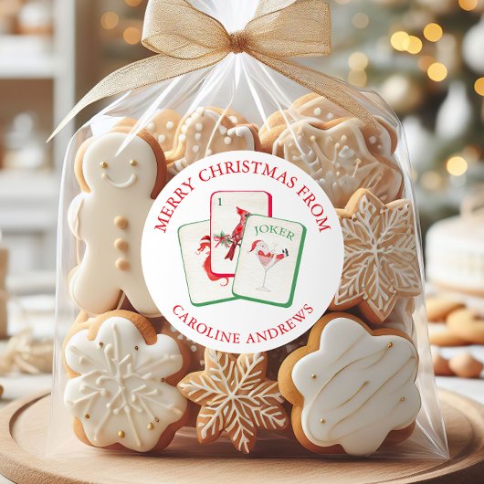 Watercolor Mahjong Red & Green Christmas Tiles Runder Aufkleber