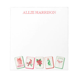 Watercolor Mahjong Rot & Grün Weihnachtssteine Notizblock