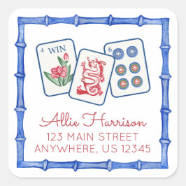 Watercolor Mahjong Tiles & Bows Enclosure Quadratischer Aufkleber