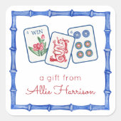 Watercolor Mahjong Tiles & Bows Enclosure Quadratischer Aufkleber (Vorderseite)