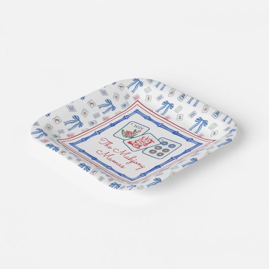 Watercolor Mahjong Tiles & Bows Party Pappteller (Gewinkelt)
