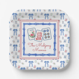 Watercolor Mahjong Tiles & Bows Party Pappteller