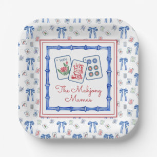 Watercolor Mahjong Tiles & Bows Party Pappteller