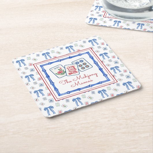 Watercolor Mahjong Tiles & Bows Party Rechteckiger Pappuntersetzer (angewinkelt)