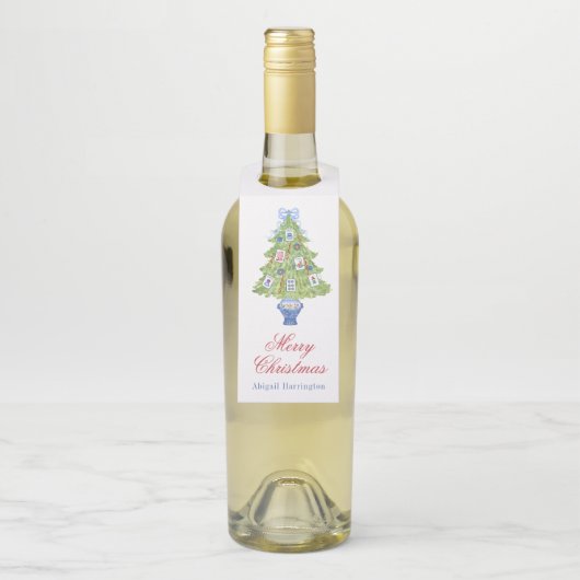 Watercolor Mahjong Weihnachtsbaum Flaschenanhänger (Auf Flasche)