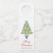 Watercolor Mahjong Weihnachtsbaum Flaschenanhänger (Vorderseite)