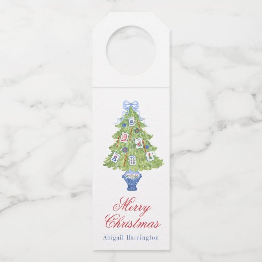 Watercolor Mahjong Weihnachtsbaum Flaschenanhänger (Vorderseite)
