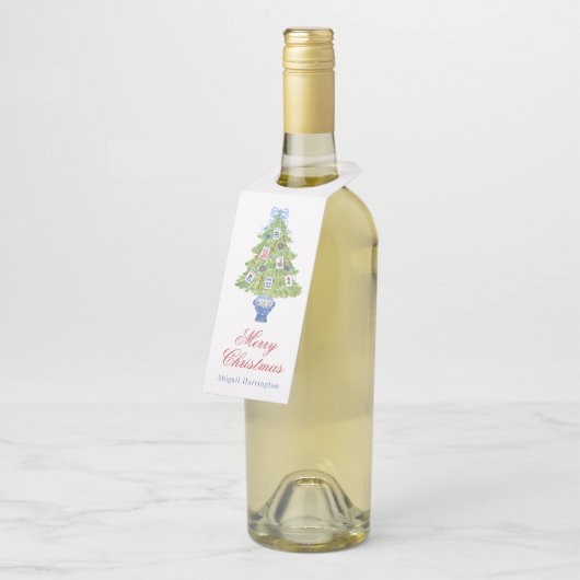 Watercolor Mahjong Weihnachtsbaum Flaschenanhänger (Angewinkelt)