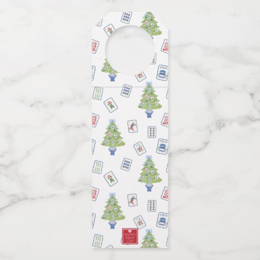 Watercolor Mahjong Weihnachtsbaum Flaschenanhänger (Rückseite)