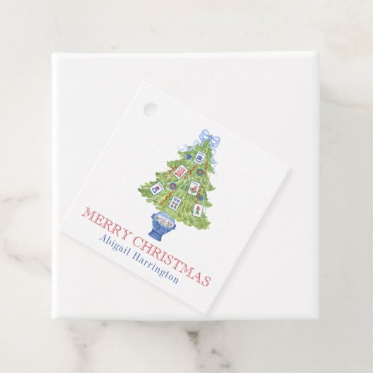 Watercolor Mahjong Weihnachtsbaum Geschenkanhänger (Beispiel)