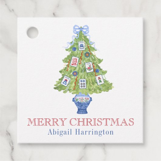 Watercolor Mahjong Weihnachtsbaum Geschenkanhänger (Vorderseite)