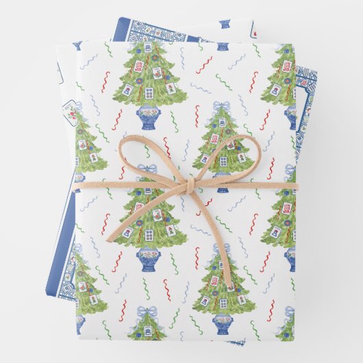 Watercolor Mahjong Weihnachtsbaum Geschenkpapier Set (Beispiel)