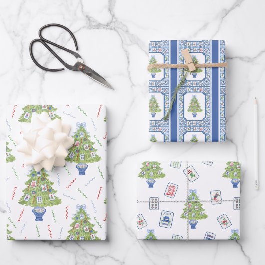 Watercolor Mahjong Weihnachtsbaum Geschenkpapier Set (Vorderseite)