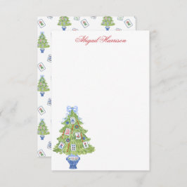 Watercolor Mahjong Weihnachtsbaum Personalisiert Mitteilungskarte