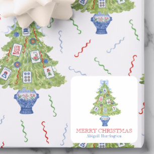 Watercolor Mahjong Weihnachtsbaum Quadratischer Aufkleber